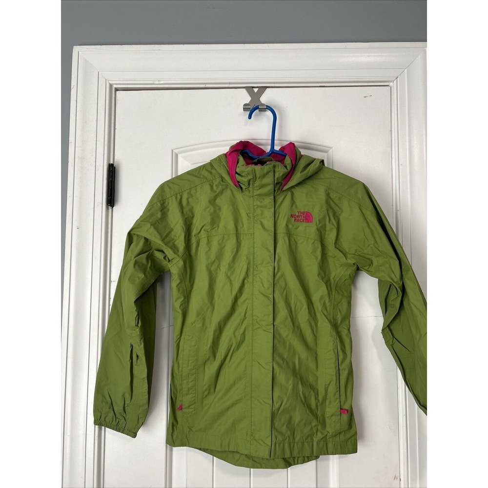 The North Face Green Pink Full Zip Hooded Lightweight Windbreaker Jacket Girls M